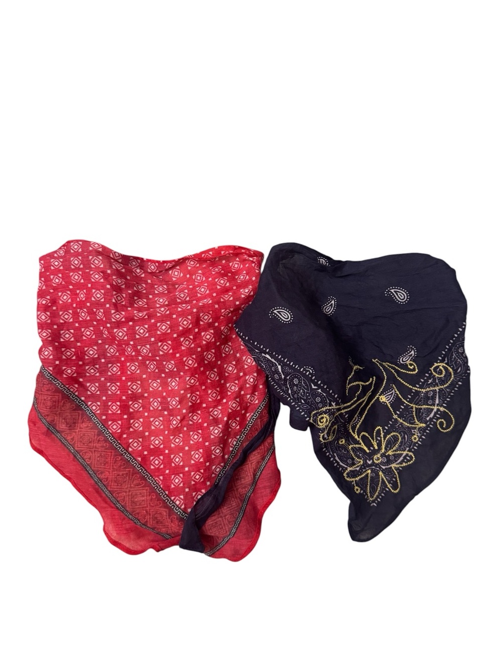 Free People Red Printed Bandana Headscarf and Navy Headscarf set of Two - Picture 3 of 7